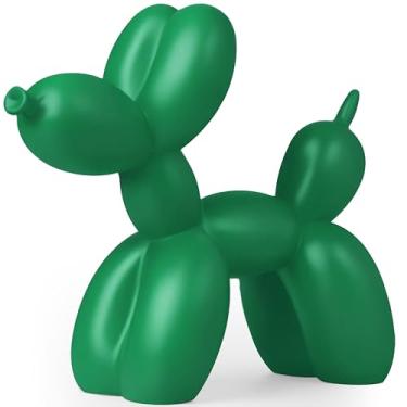 Imagem de Aris & Juno Escultura de cachorro de balão, decoração de resina de arte moderna - Ornamento de mesa colorido de 21 cm para escritório em casa (resina pura, verde escuro)