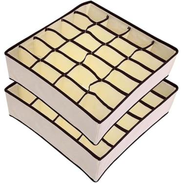 Imagem de Kit 2 Organizadores de Gaveta 24 Divisórias Roupa Íntima Meias Lingerie Acessórios Dobrável Tecido TNT Reforçado Cores Bege e Cinza (BEGE)