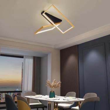 Imagem de Luminária de teto LED moderna de 52W, regulável, retangular, semi-embutida, com controle remoto, design minimalista para sala de estar, quarto, cozinha e escritório (dourada, 40 cm).