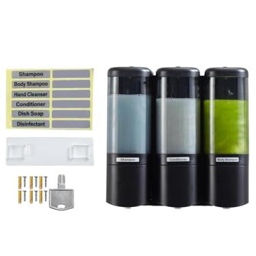 Imagem de aqxreight Distribuidor de Sabonete Líquido para Montagem Em Parede, Estilo Gotejamento, Abertura Ampla 480mlx3, Grande Capacidade, 3 Câmaras, Dispensador Manual de Sabonete de Parede Com (Preta)