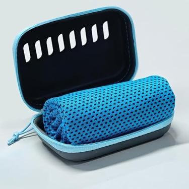 Imagem de Toalha esportiva com caixa de armazenamento de EVA - leve, portátil e lavável na máquina, adequada para acampamento, caminhada e uso na academia, tecido durável, equipamento essencial (azul claro)