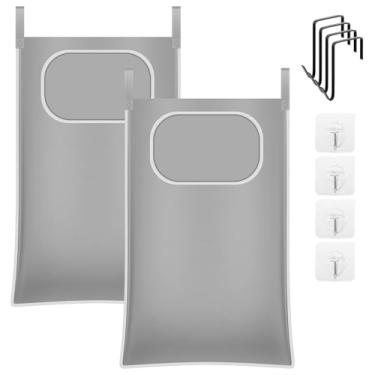 Imagem de 2 peças de saco de roupa suja com 2 tipos de gancho, cesto de roupas sujas montado na parede, saco de lavanderia dobrável para banheiro, badroom, dormitório, sacos pendurados para armazenamento que