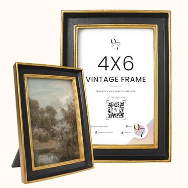 Imagem de 97 Decor Porta-retrato vintage 10 x 15 cm dourado - molduras douradas pequenas 10 x 15 cm, mini moldura ornamentada de 10 x 15 cm com vidro frontal para pendurar na mesa e na parede, decoração de