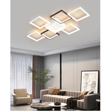 Imagem de Luminária de teto LED regulável para sala de estar, luminária de teto LED moderna para quarto com controle remoto, luminárias de teto quadradas pretas para sala de jantar e iluminação de coz
