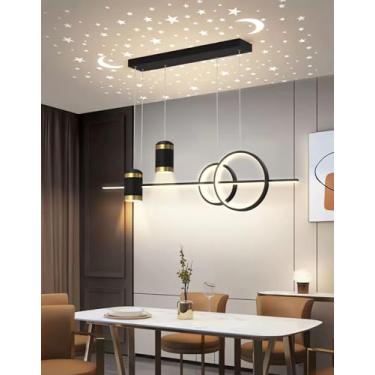 Imagem de Luminária de teto LED moderna para sala de estar, com iluminação regulável, cabeça giratória 360°, controle remoto e efeito estrela, ideal para mesa de jantar, sala de estar e quarto (100 cm