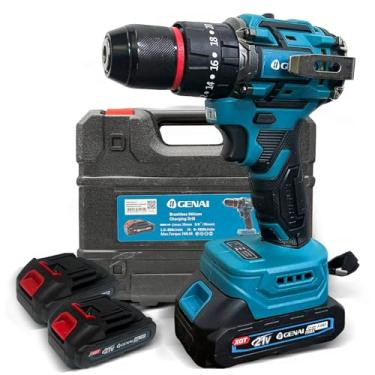 Imagem de Furadeira de Impacto 21V com Motor sem Escovas, Motor de Cobre, 2 Baterias e Carregador, Perfuração e Aperto em Madeira, Metal e Alvenaria, Alta Potência e Durabilidade