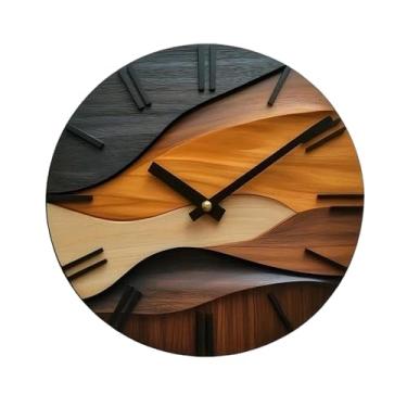 Imagem de Baoblaze Relógio de parede de madeira, ornamento artístico e criativo, relógio decorativo redondo e silencioso para cozinha, sala de jantar decoração de casa, 30cm