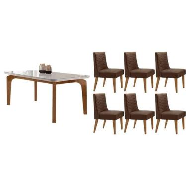 Imagem de Sala Jantar Mesa Londrina Tampo c/ Vidro Curvo 180cm+6 Cadeiras Dafne 