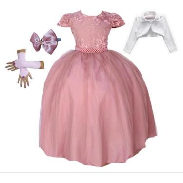 Imagem de Vestido Festa Infantil Dama Formal Com Luvas Tiara E Bolero - Pingo De
