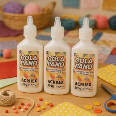 Imagem de Kit Com 3Cola Pano Acrilex 100g  Cola Para Tecido, Feltro e Artesanato