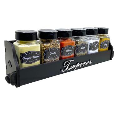 Imagem de Porta Temperos/Condimentos  MDF kit 06 potes quadrado c/ Tampa Dosador