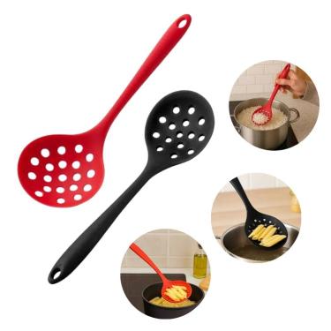 Imagem de Kit 10 Escumadeira Vermelha / Preta 33cm Silicone Flexível