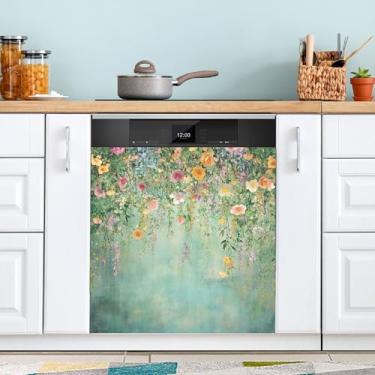 Imagem de SEHANY Capa magnética colorida com flores de jardim Monet para máquina de lavar louça, adesivos magnéticos decorativos antiarranhões para painel de geladeira e lava-louças, decoração de flores de