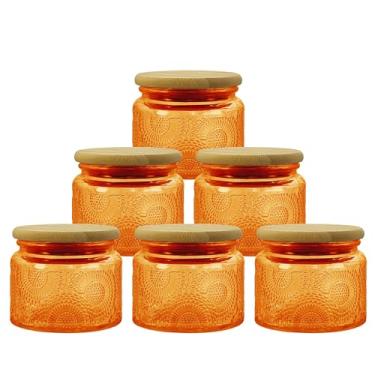 Imagem de LINGSHINE Mini frascos de vidro âmbar de 118 ml com tampas de bambu herméticas, pacote com 6, recipiente decorativo pequeno para armazenamento de alimentos, decoração de casa em relevo vintage, velas