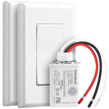 Imagem de Suraielec Kit de interruptor e receptor de luz sem fio, 15A de alta potência, sem fiação, alcance RF de 30 metros, controle remoto programável, interruptores de parede de 3 vias para lâmpada, luz de
