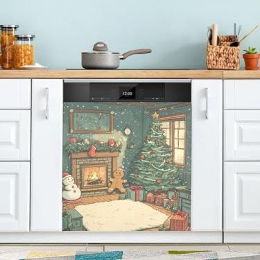 Imagem de SEHANY Capa magnética vintage para lava-louças para árvore de Natal, adesivos magnéticos decorativos antiarranhões para painel de geladeira e lava-louças, decoração de Natal de cozinha doméstica 58 x