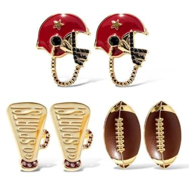 Imagem de Brincos de futebol para mulheres, 3 pares de brincos de strass, presentes brilhantes de dia de jogo para fãs, joias de festa de campeonato para ela