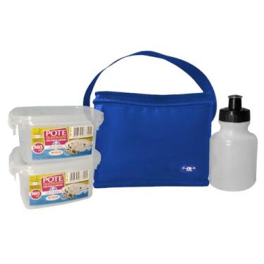 Imagem de Lancheira Térmica Masculina Escolar Infantil Azul Com Potes E Squeeze 