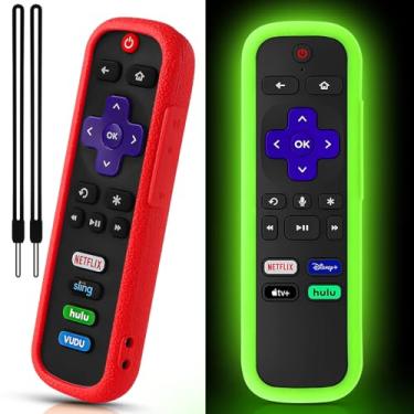 Imagem de Pacote com 2 capas de controle remoto para Roku, capa de bateria para controle remoto TCL Roku Smart TV, controle remoto de silicone para controle remoto Roku capa protetora universal pele brilha no