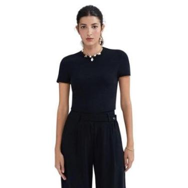 Imagem de Blusa Hering Manga Curta Slim Em Ribana Feminina-Feminino