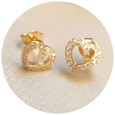 Imagem de Brinco Pequeno Coração cravejado zircônia Banhada a ouro 18k - Morgani