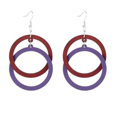 Imagem de Brincos Boho para mulheres, brincos de madeira, brincos de círculo duplo, vintage, brincos geométricos, joias presentes para meninas, Adjustable, Latão, Sem pedra preciosa