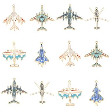 Imagem de Ipotkitt 24 peças, 6 estilos, pingentes de liga esmaltada, avião, viagem, avião, veículo, pingentes para fazer joias, artesanato, pulseira, colar, brincos, chaveiros