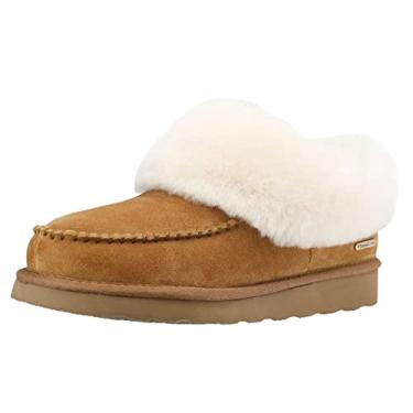 Imagem de Pamir Pantufa feminina de camurça genuína, com espuma viscoelástica para ambientes internos e externos, Castanho, 9