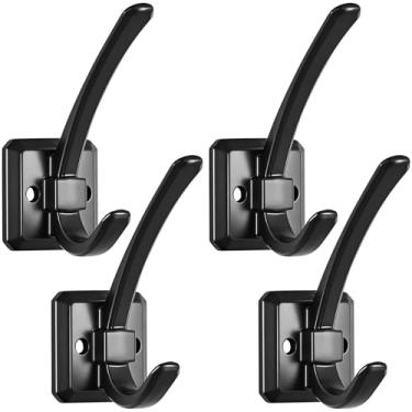 Imagem de Ruiziiz Gancho preto para toalha pacote com 4 ganchos para roupão de banho duplo de metal resistente, ganchos de toalha pretos para banheiros, cozinha, armário, garagem (689 preto, 4)