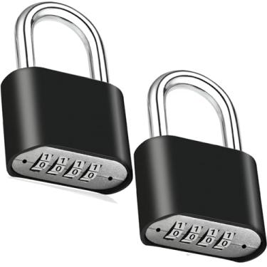 Imagem de 2 peças de fechadura combinada, fechadura combo resistente de 4 dígitos, cadeado de combinação para ambientes externos à prova d'água para cerca ao ar livre, armário, galpões, academia, ferrolhos de
