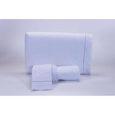 Imagem de Jogo Lençol Casal Super King 3 Peças Branco 200 Fios Algodão