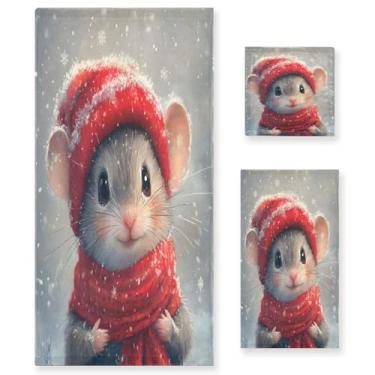 Imagem de STAYTOP Lindo conjunto de toalhas de rato de Natal 3 peças, toalhas de secagem rápida altamente absorventes, 1 toalha de banho, 1 toalha de rosto, 1 toalha de mão para academia, spa, banheiro