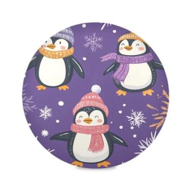 Imagem de STAYTOP Pinguins fofos no inverno jogo americano redondo 6 peças, tapetes de mesa antiderrapantes fáceis de limpar para casa cozinha churrasco festa decoração de mesa