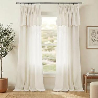 Imagem de Cortinas de linho para casa de campo com saia para sala de estar, creme, neutro, campo, núcleo, algodão transparente, cortina com babados para quarto, sala de jantar, 203 cm de comprimento, conjunto