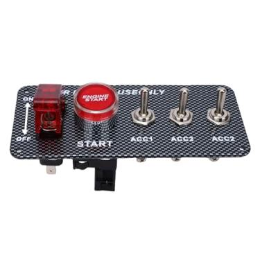 Imagem de Snsowed Painel de Interruptor de Ignição 12V 40A Estilo Fibra Carbono 5 Em 1 Kit Painel Interruptor Ignição Carro Com Botão Pressão do Motor Carro Corrida Caminhão