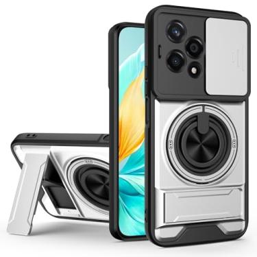 Imagem de SORAKA Capa para Honor 200 Lite 5G com suporte,proteção de lente com janela e capa dupla de PC e TPU compatível com suporte magnético para carro