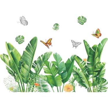 Imagem de Achang Adesivos de parede de plantas, planta tropical, tartaruga, folha, borboleta, flor, decoração de parede, descasque e cole para sala de estar, quarto, TV, parede, sala de aula, decoração