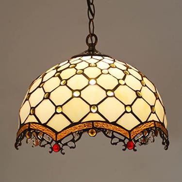 Imagem de Lustre estilo Tiffany de 30 cm, luminária pendente vintage feita à mão em vitral, altura ajustável, lâmpada de teto LED E27 para decoração de sala de estar, quarto e sala de jantar (1 lâmpad