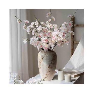 Imagem de VHDY85KA Decorações Sakura Flores Falsas Vaso de Cerâmica Simulação de Arranjo de Flores Interiores Decoração de Mesa Casa de Fazenda