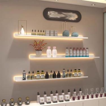 Imagem de Prateleiras de parede flutuantes, prateleiras emissoras de luz montadas na parede de metal decoração de parede vazia para estante de livros (cor: Bianco, Tamanho: 120 x 20 cm)