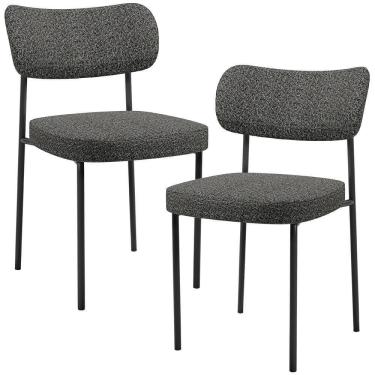 Imagem de Kit 02 Cadeiras Decorativa Estofada Para Sala De Jantar Melina L02 Linho Mescla Chumbo - Lyam Decor