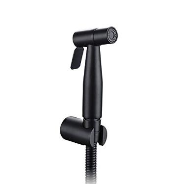 Imagem de Kit de pulverizador de bidê portátil para vaso sanitário de latão com mangueira de 128 cm e suporte de ABS cromado de parede (preto)