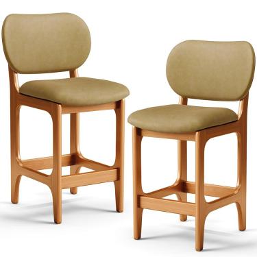 Imagem de Kit 02 Banquetas Baixa Bar Cozinha E Sala De Jantar Fixa Betta L02 Imbuia Couríssimo Casco Fendi - Lyam Decor