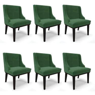 Imagem de Kit 06 Cadeiras Liz Veludo Verde Base Fixa Madeira Preto -