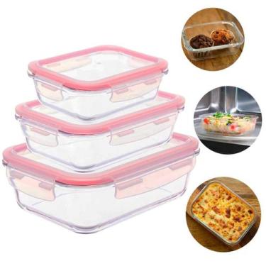 Imagem de Jogo 3 Potes Herméticos Retangulares de Vidro Conserve It 4 Travas - I