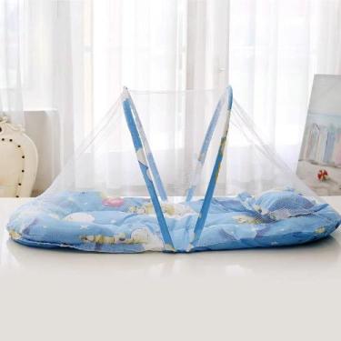 Imagem de Berço Dobrável Portátil Com Mosquiteiro E Travesseiro Cor:Azul - Yeet,