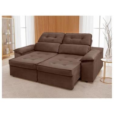 Imagem de Sofá 3 Lugares Retrátil Reclinável Veludo Kratos SMP, Marrom, 3