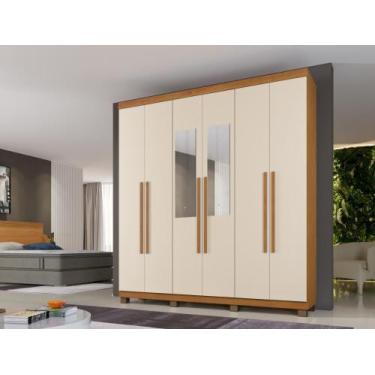 Imagem de Roupeiro Com Espelho Milão 6 Portas 3 Gavetas Benetil, Cinamomo/Off