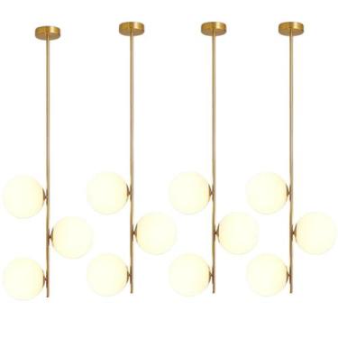 Imagem de 4 x Luminárias 82cm Pendente 3 Globos Vidro Jabuticaba Metal Dourado T
