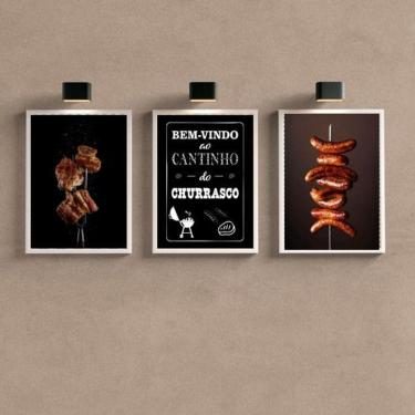 Imagem de Kit 3 Quadros Cantinho Churrasco- Fotografias 33X24Cm